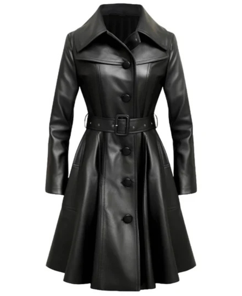 Women's Black Lumos Long Leather Coat image 0