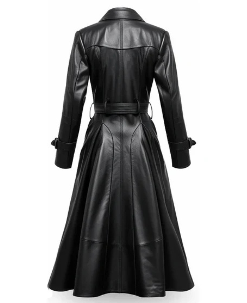 Women's Black Bravura Long Leather Coat image 1