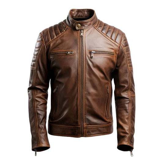 Men's Brown Leo Distressed Leather Jacket image 0