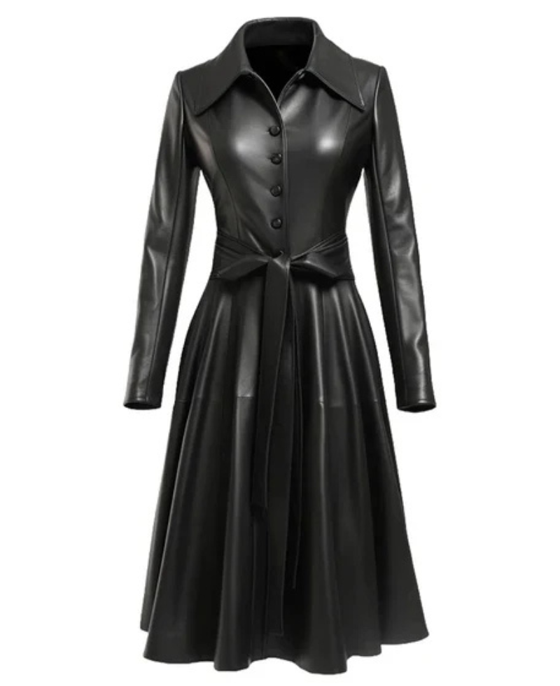 Women's Black Nexa Long Leather Coat image 0