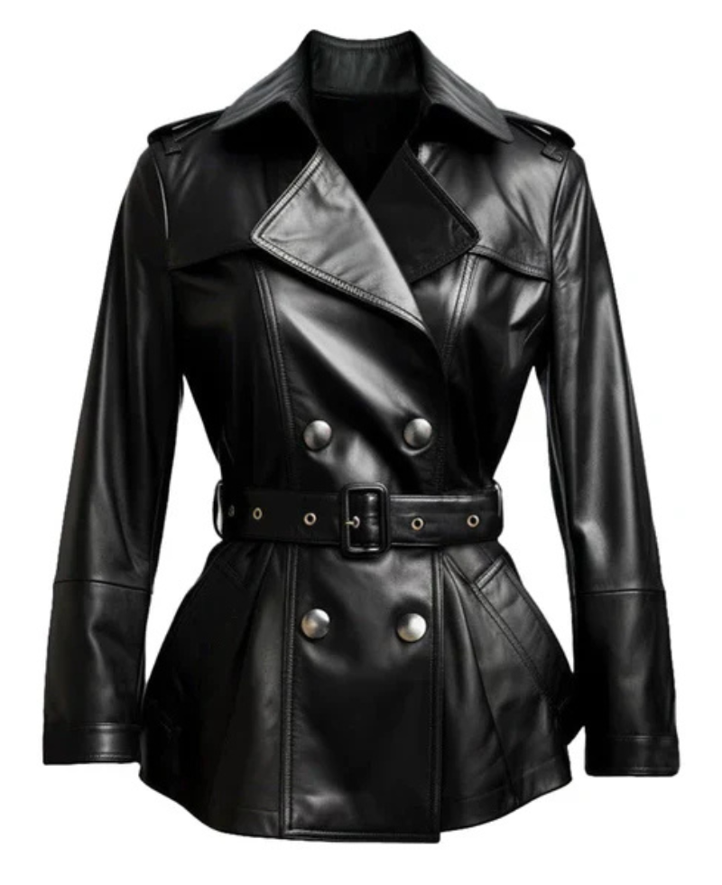 Women's Black Long Leather Trench Coat image 0