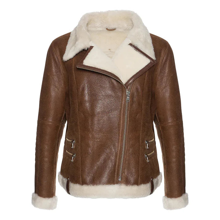 Women's Brown Merino Faux Shearling Leather Jacket image 0