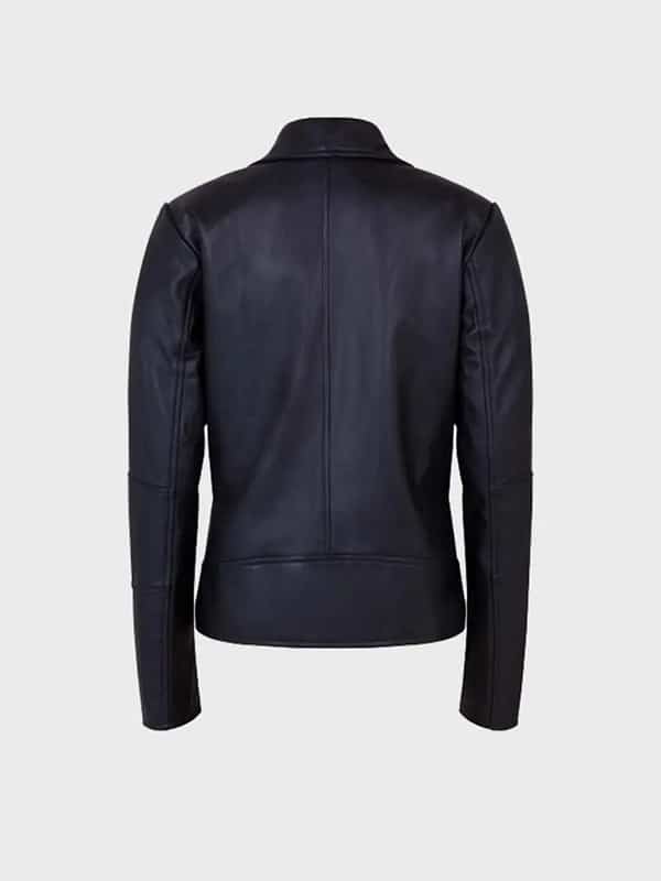 Womens Shawl Collar Black Leather Jacket image 2