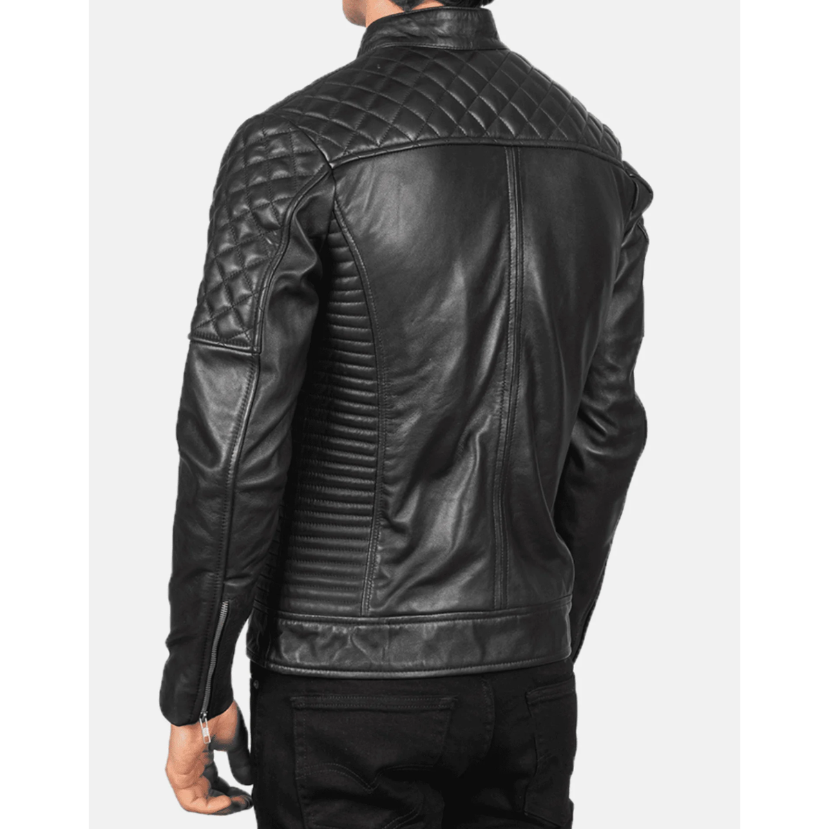 Black Fernando Quilted Biker Leather Jacket image 1