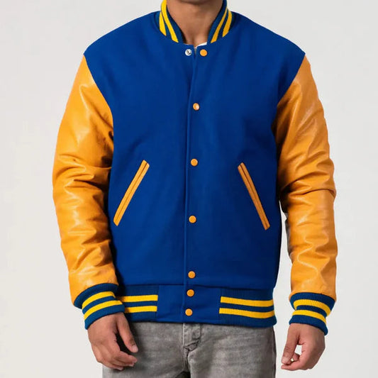 Men's Bright Royal Blue & Golden Varsity Jacket image 0