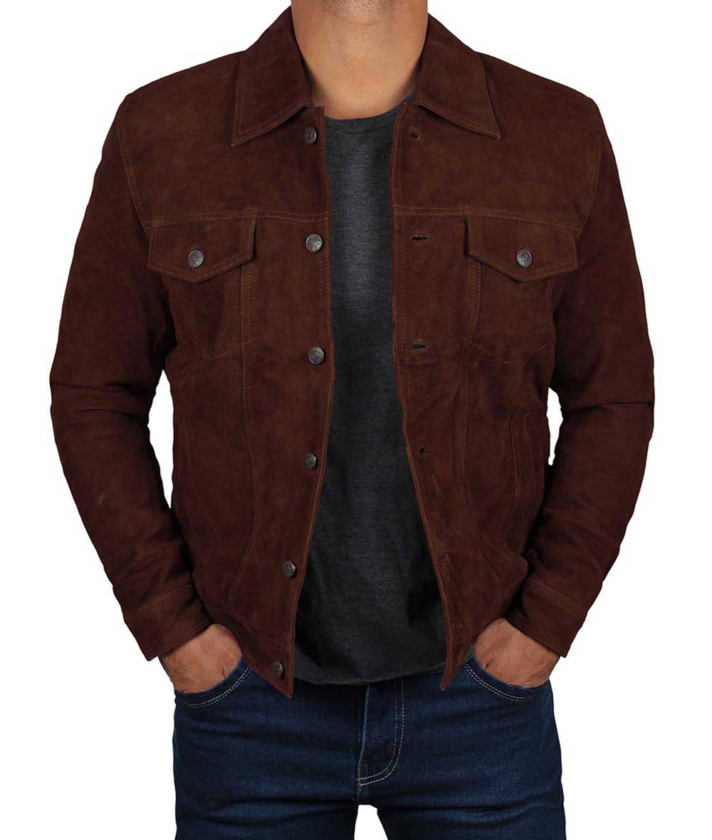 Men's Dark Brown Trucker Suede Jacket image 0