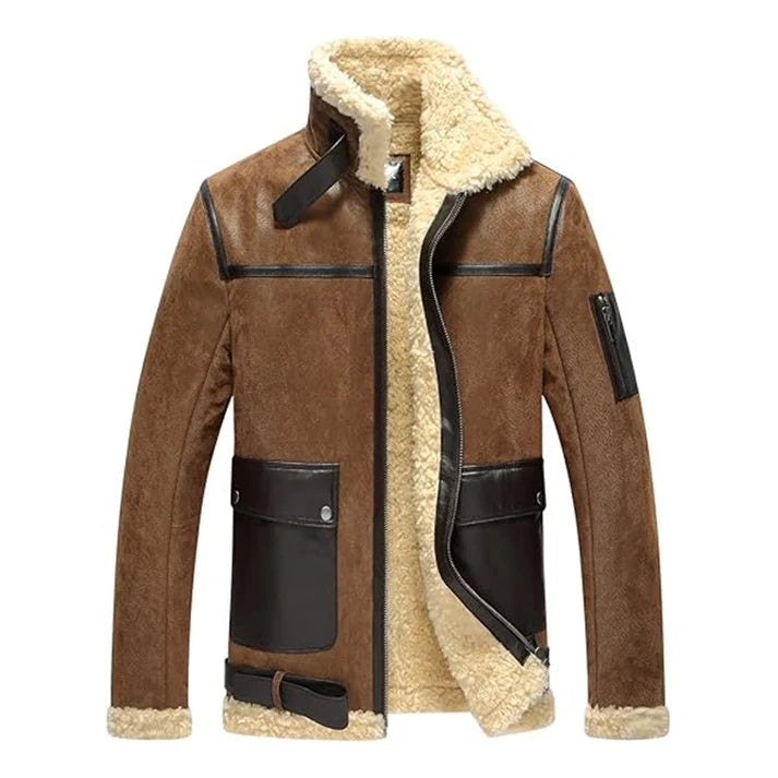 Men's Aviator Motorcycle Bomber Faux Shearling Leather Jacket image 0