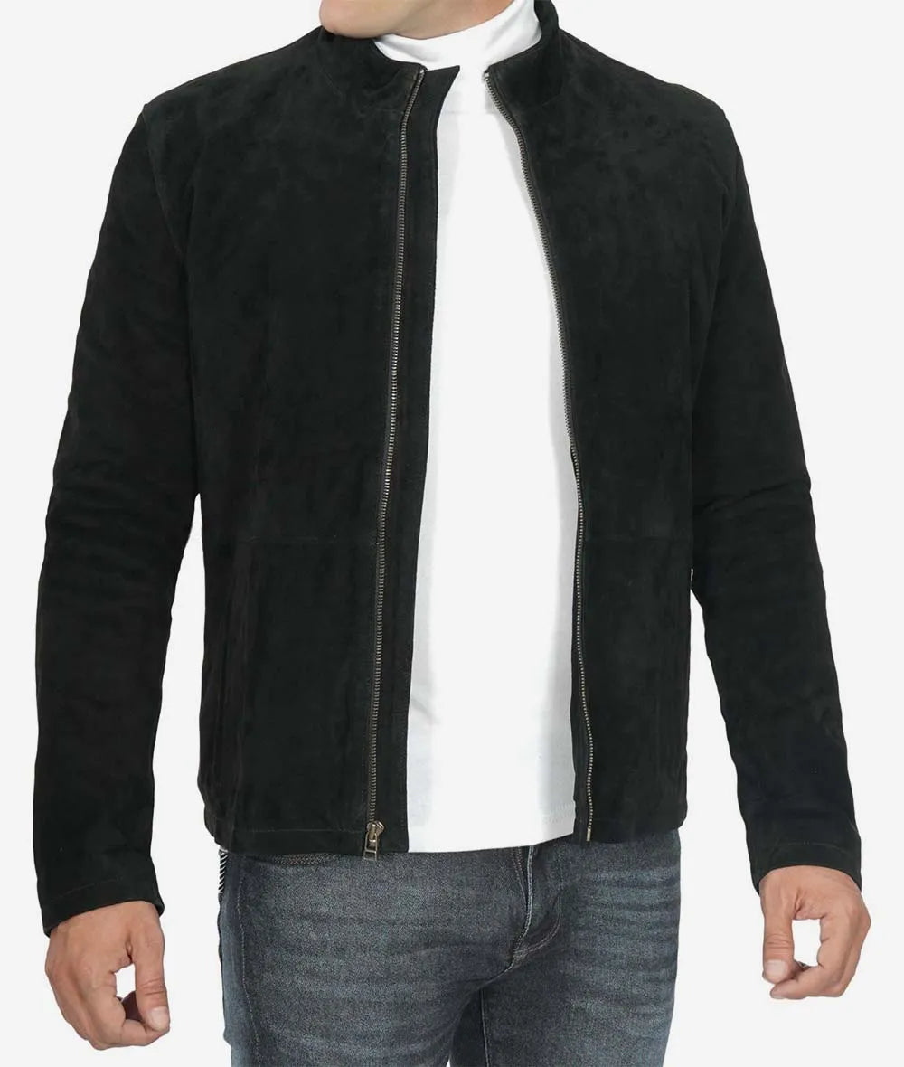 Men's Premium Real Suede Biker Jacket in Black image 1