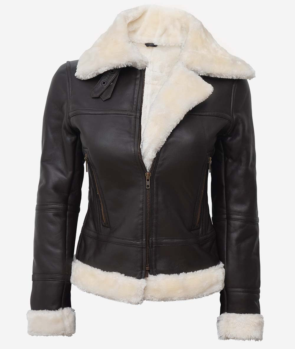 Women's B3 Dark Brown Shearling Leather Jacket image 0