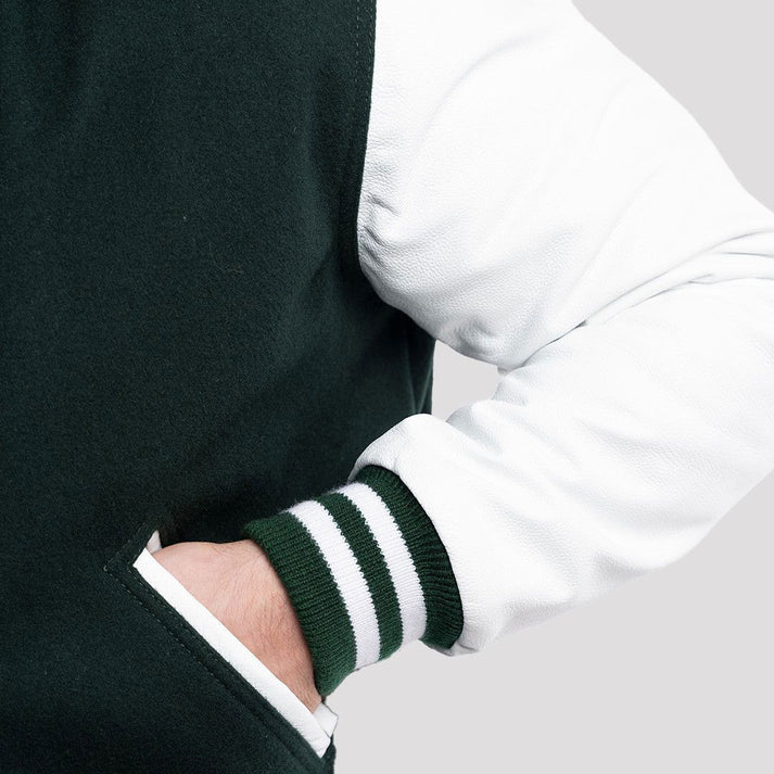 Men's Dartmouth Green and Bright White Wool Varsity Jacket image 1
