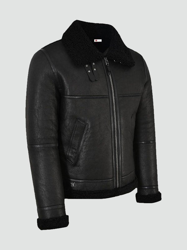 Mens Jet Black Shearling Jacket image 1