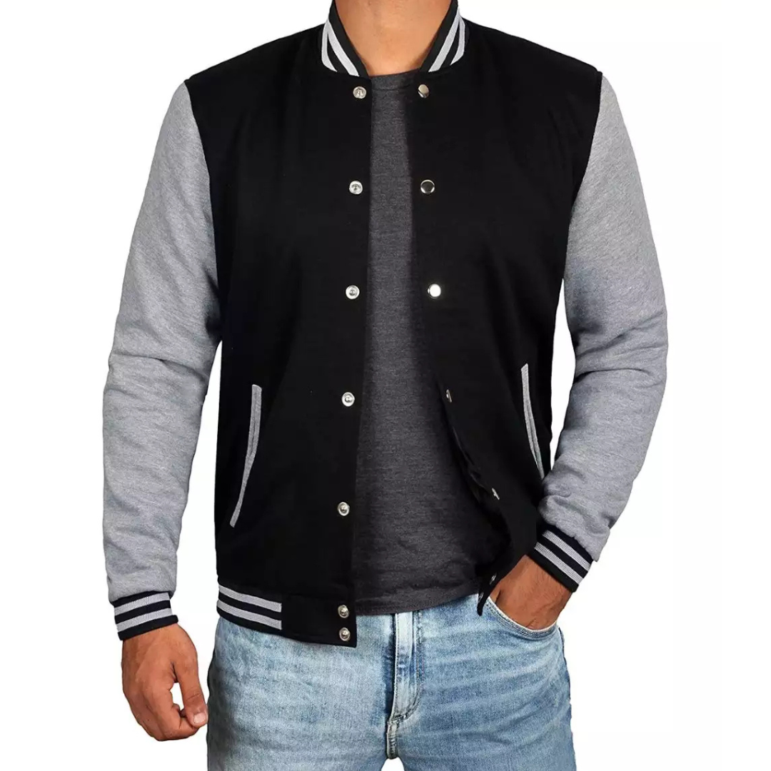 Men's Black & Grey Baseball Varsity Jacket - Bomber Style image 0