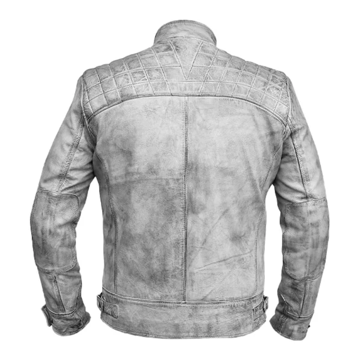 Men’s Cafe Racer Motorcycle Quilted Distressed Grey Jacket image 1