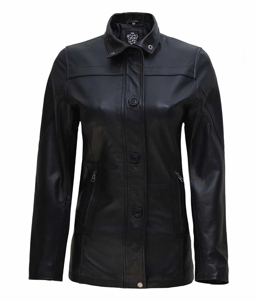 Bristol Women's Black 3/4 Length Leather Car Coat image 3