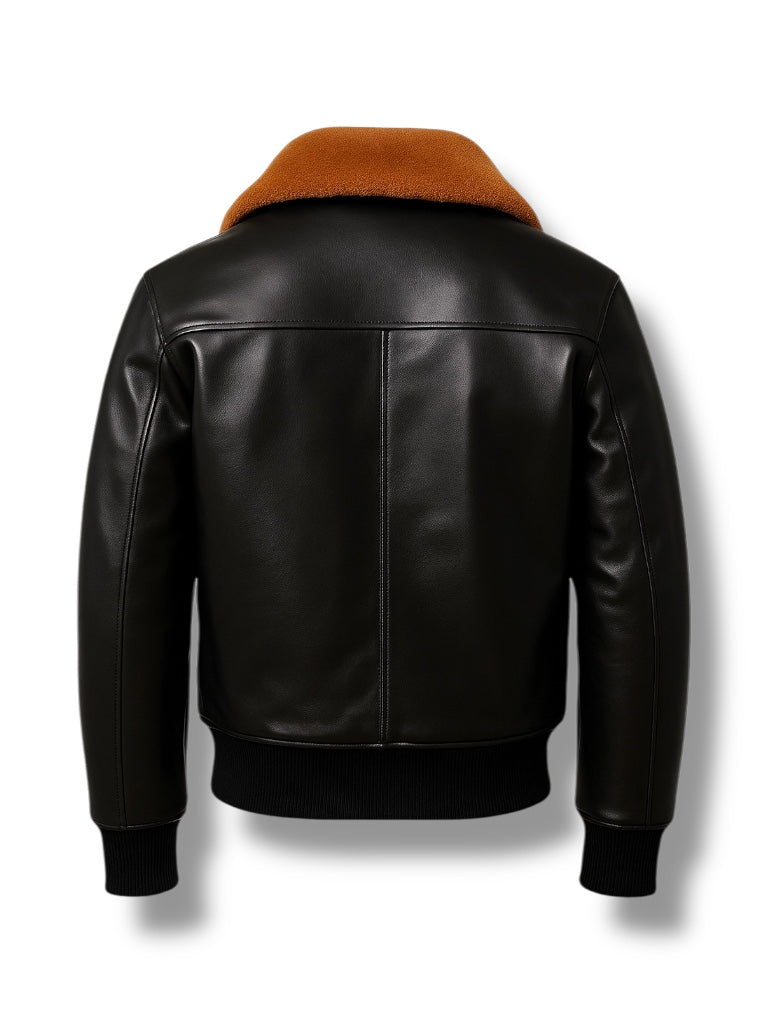 Shearling Collar Leather Jacket For Men.