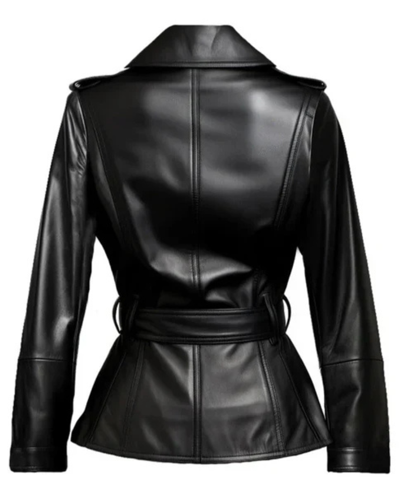 Women's Black Long Leather Trench Coat image 1