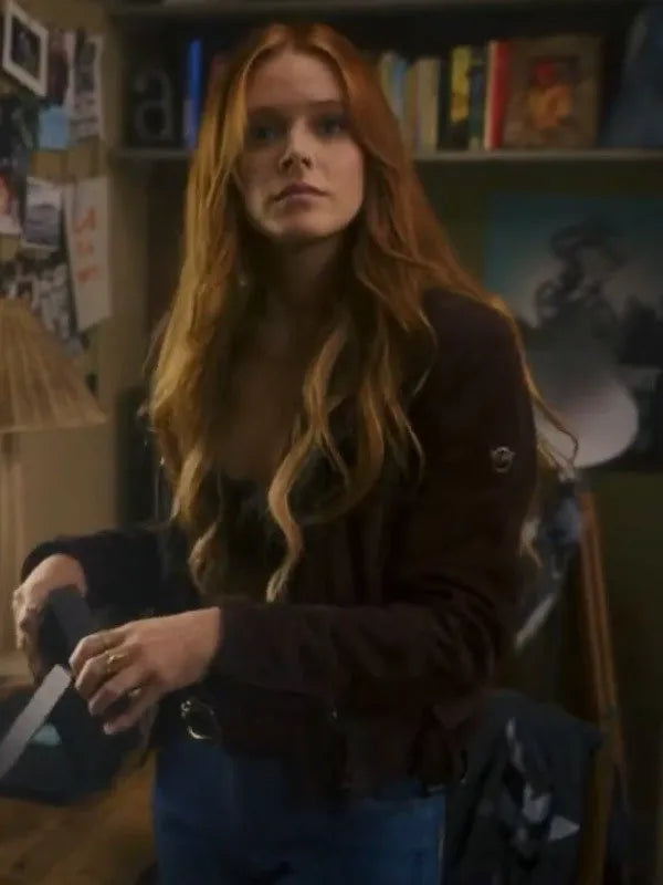 Abigail Cowen Fate The Winx Saga S2 Maroon Suede Jacket image 2