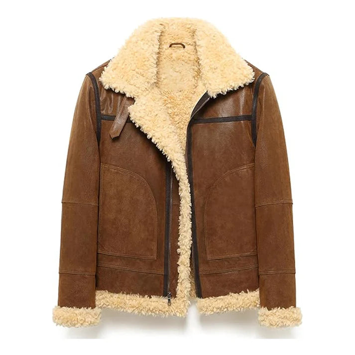 Men's Aviator Adjustable Warm Faux Shearling Leather Jacket image 0