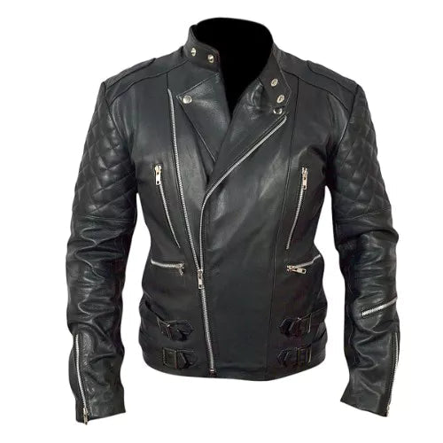 Men's Brando Motorcycle Biker Black Genuine Leather Jacket image 0