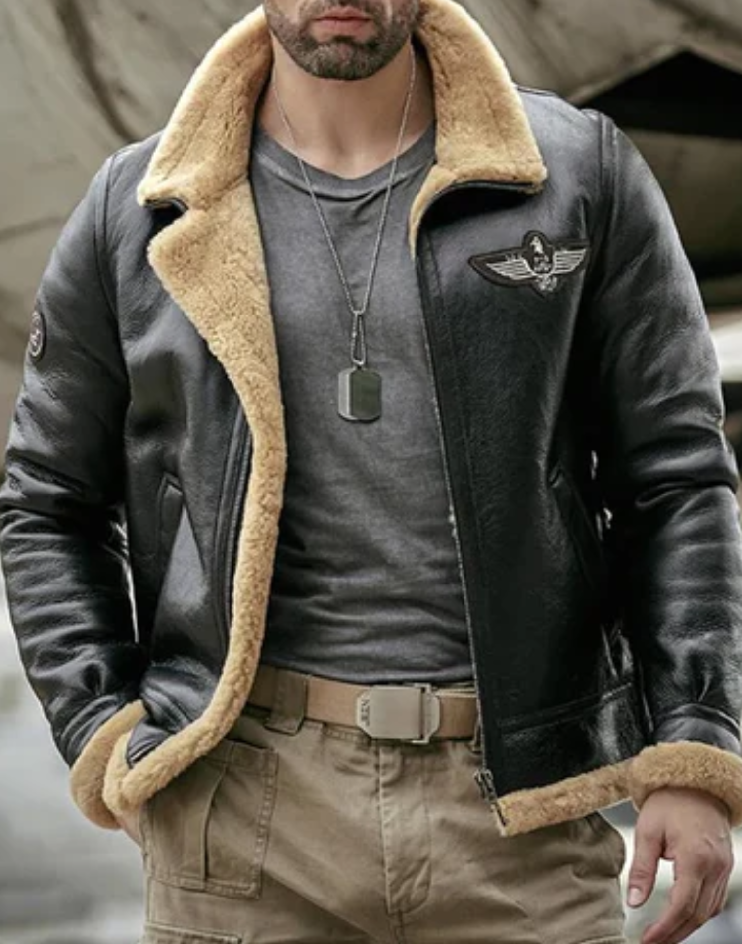 Black RAF Aviator Sheepskin Shearling Leather Jacket image 0