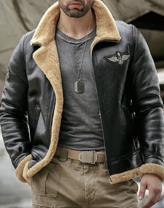 Black RAF Aviator Sheepskin Shearling Leather Jacket image 0