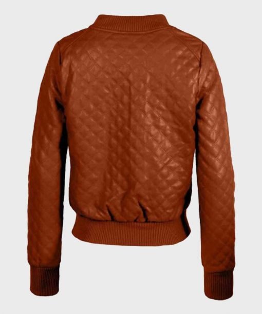 Womens Quilted Tan Brown Leather Jacket image 1