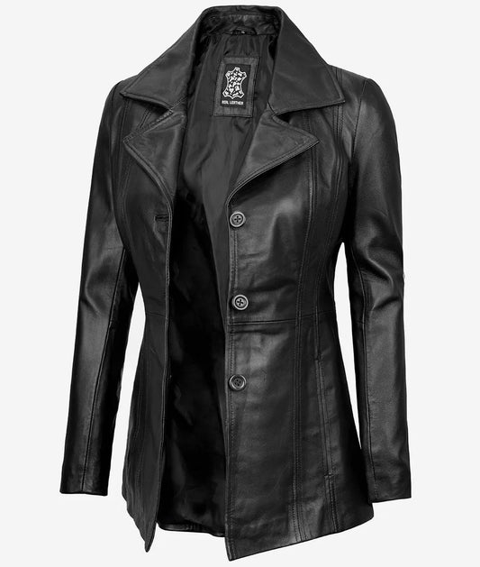Bitonto Women's Black 3/4 Length Leather Coat image 0