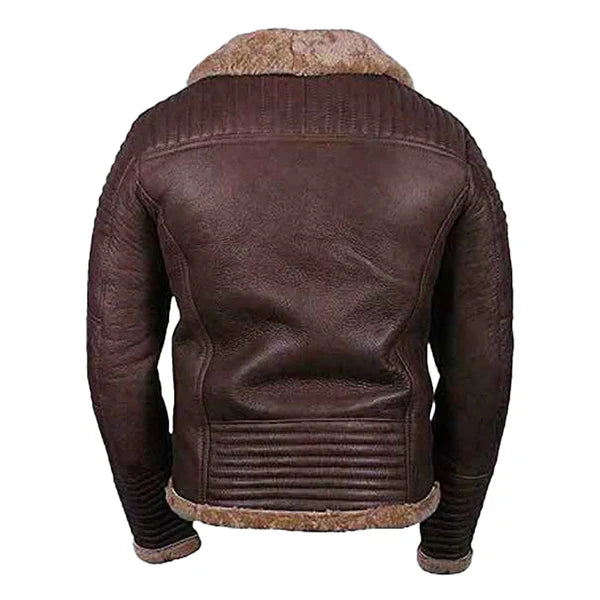 Men's Faux Shearling Brown Zipper Leather Jacket image 1