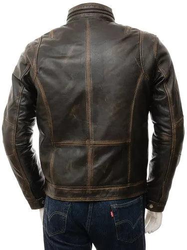 Men's Vintage Distressed Faded Seams Cafe Racer Genuine Leather Jacket image 1