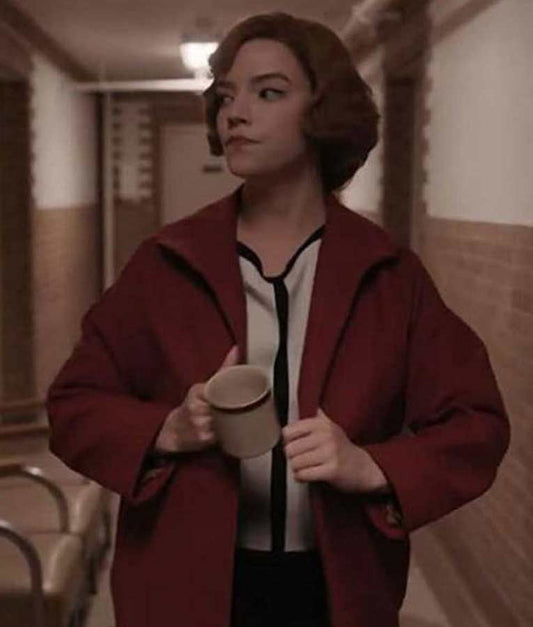 Anya Taylor-Joy The Queens Gambit Beth Harmon Red Coat image 0