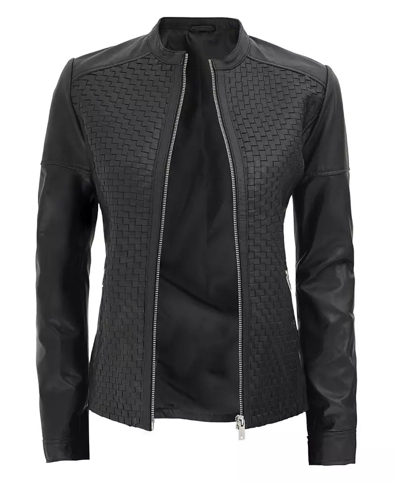 Women's Maude Textured Black Leather Jacket image 1
