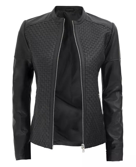 Women's Maude Textured Black Leather Jacket image 1