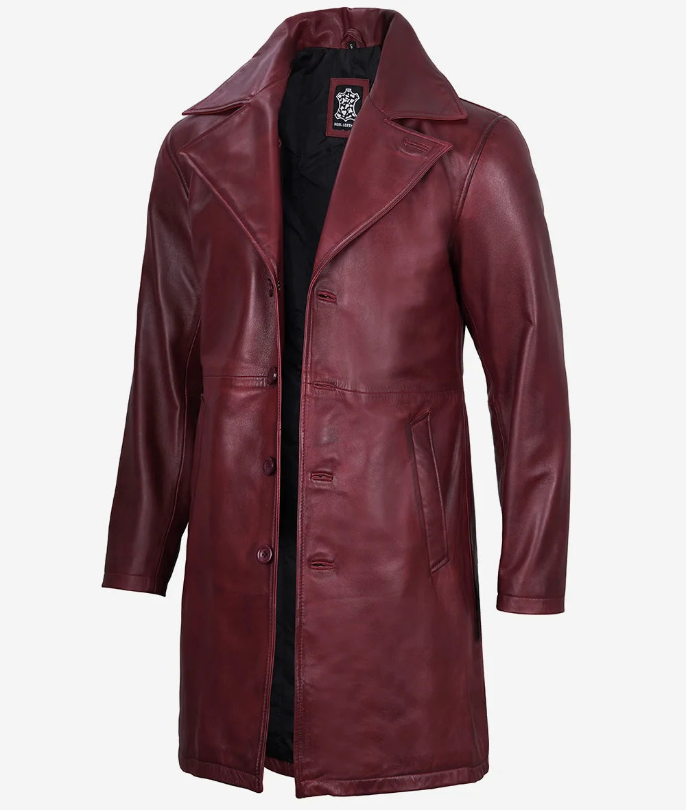 Men's Maroon 3/4 Length Real Leather Car Coat image 0