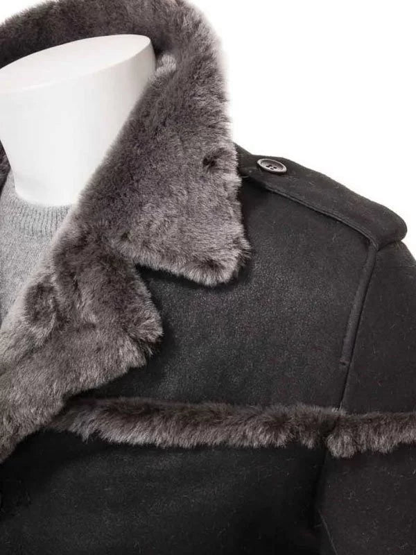 Mens Shearling Black Leather Coat image 1