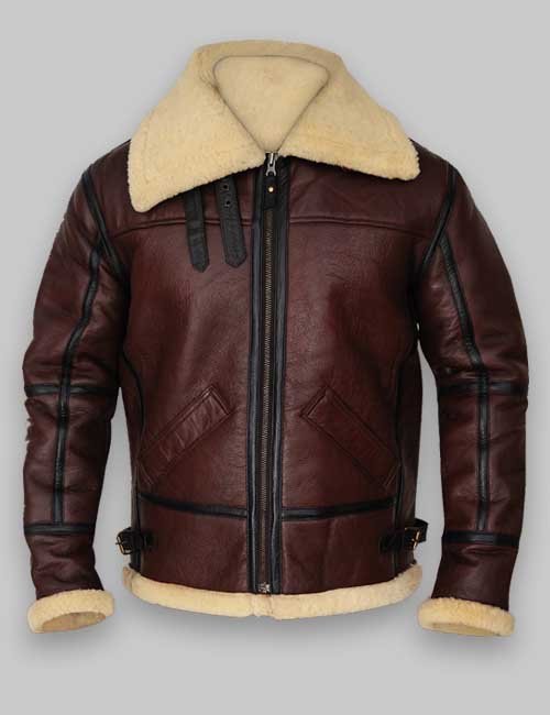 B3 RAF Men Shearling Brown Leather Jacket image 0