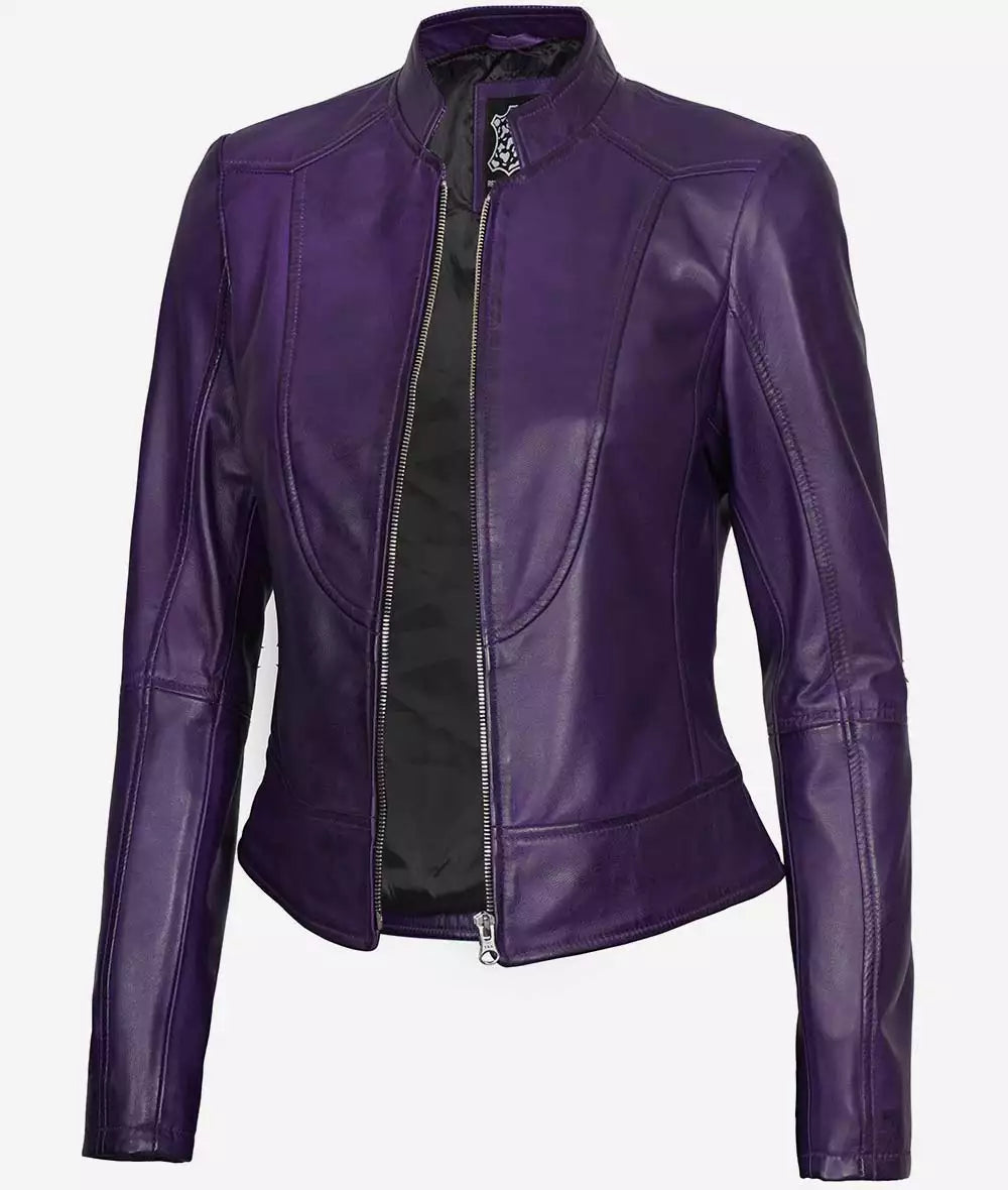 Women's Modern Purple Fit Biker Leather Jacket image 1