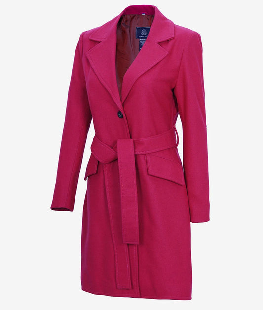 Kristi Women's Pink Notch Lapel Wool Belted Coat image 0
