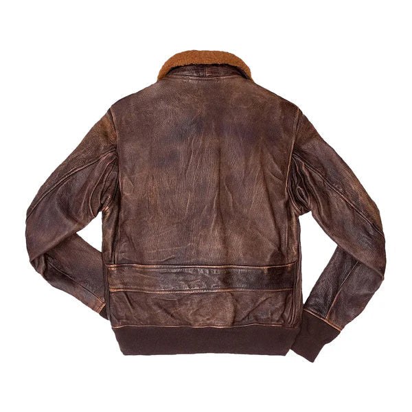 Men's G-1 Distressed Faux Shearling Brown Bomber Jacket image 1