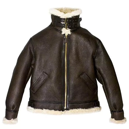 B4 Brown Genuine Leather Jacket Faux Shearling image 1