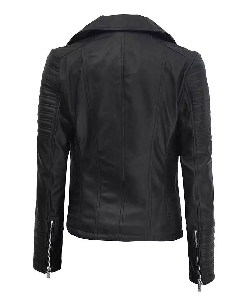 Women's Finest Asymmetrical Black leather Biker Jacket image 1
