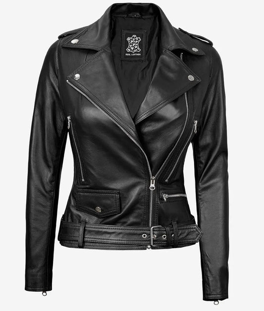Marcella Women's Black Asymmetrical Moto Leather Jacket image 0