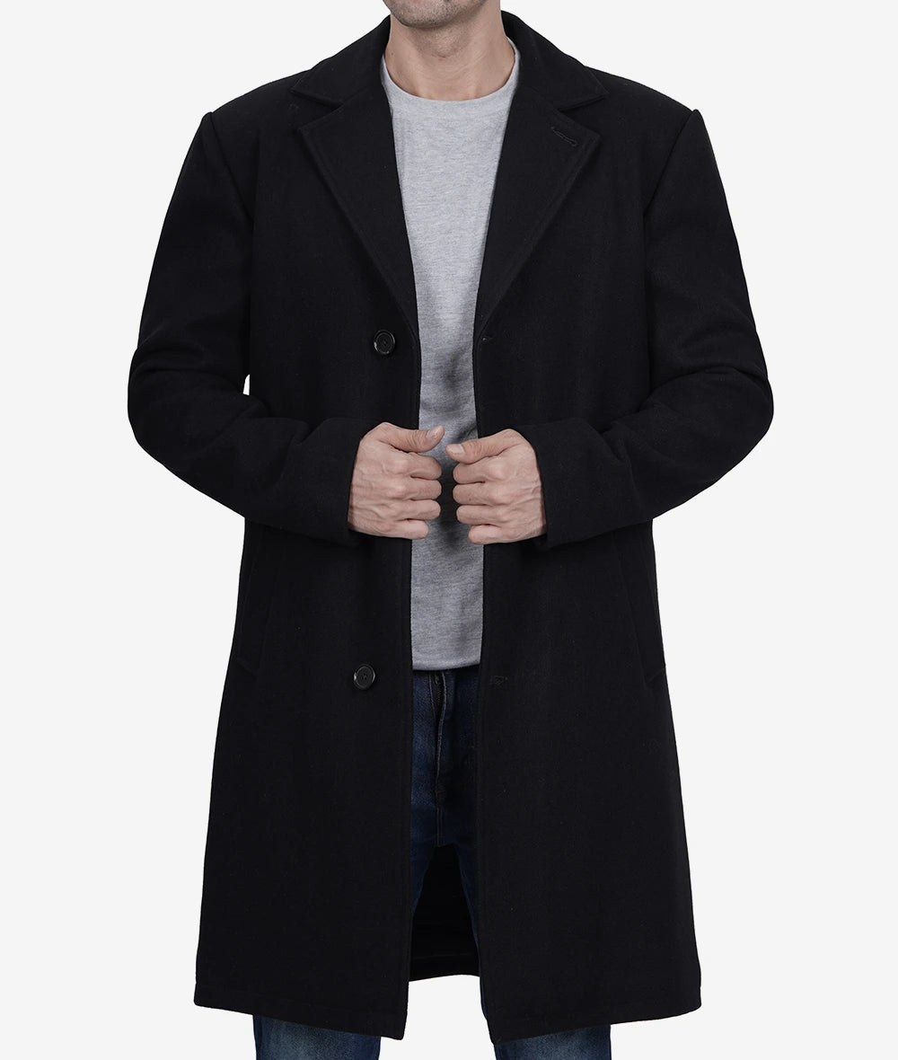 Men's Black Single-Breasted Fit Wool Coat image 0