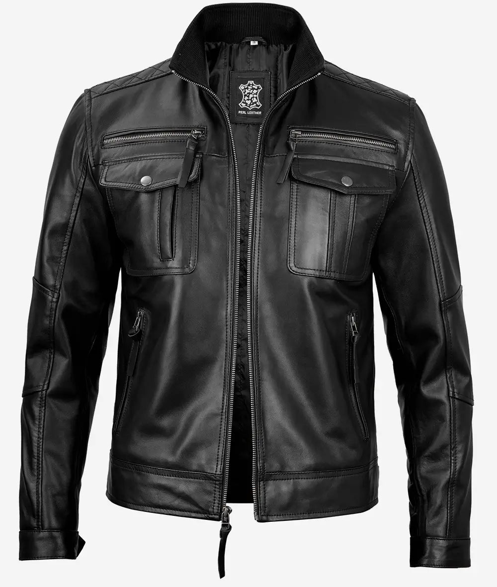 Men's Black Top Notch Cafe Racer Leather Jacket image 1