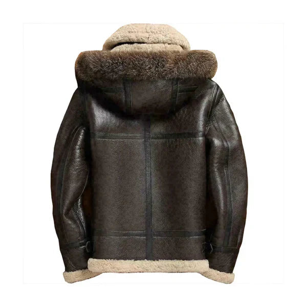 Men's Faux Shearling Fur Brown Leather Jacket image 1