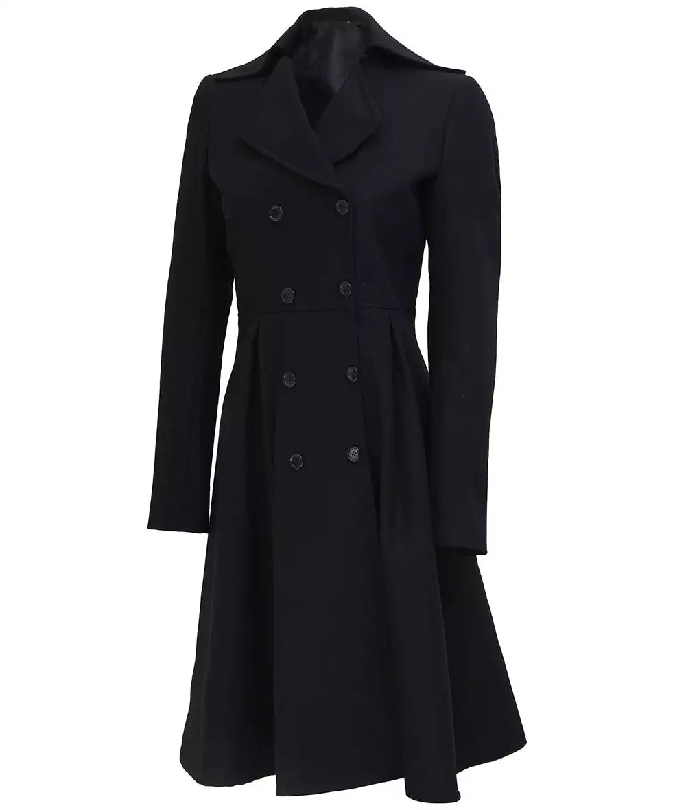 Carol Women's Black Double Breasted Wool Trench Coat image 1