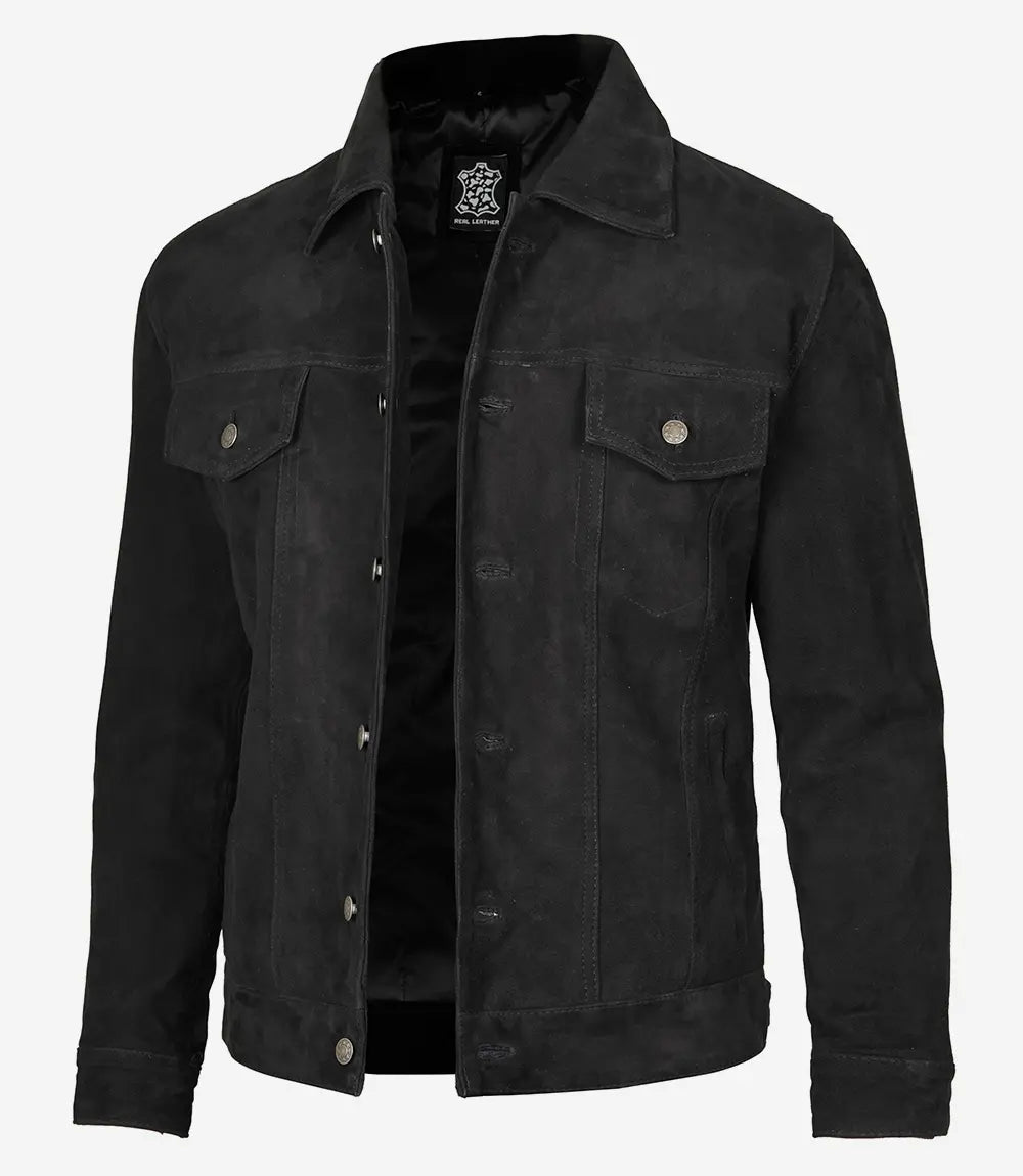Men's Classical Black Suede Trucker Jacket image 1