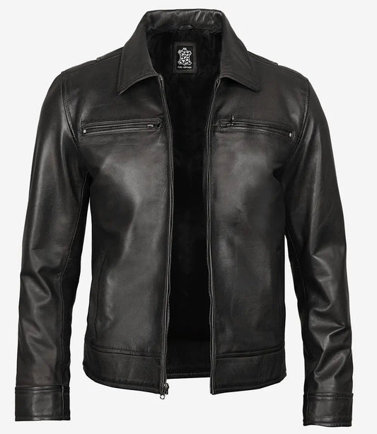 Men's Classic Shirt Style Black Leather Jacket image 1