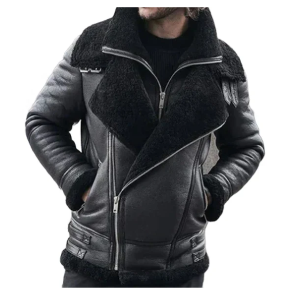 Men's B3 Classic Faux Shearling Black Bomber Leather Jacket image 1