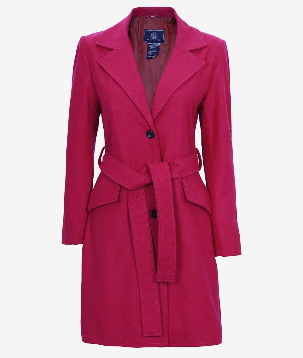 Kristi Women's Pink Notch Lapel Wool Belted Coat image 1