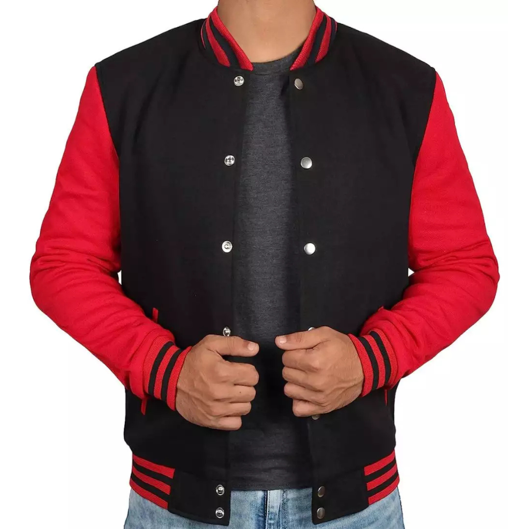 Men's Red and Black Varsity Jacket, Baseball Style image 1